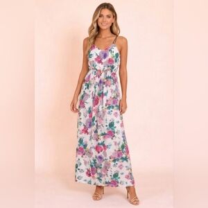 Potter's Pot Floral Maxi Dress with Back Slit & Tie Detail Small